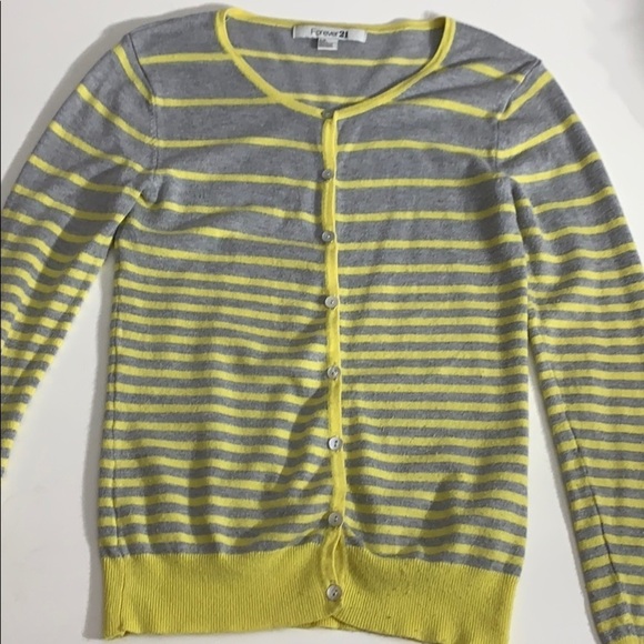 Forever 21 yellow and grey striped cardigan sweater small - Picture 3 of 8